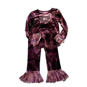 $148 Leopard Daisy 8 10 My Vintage Baby Velour Velvet Set Flare Legs Burgundy